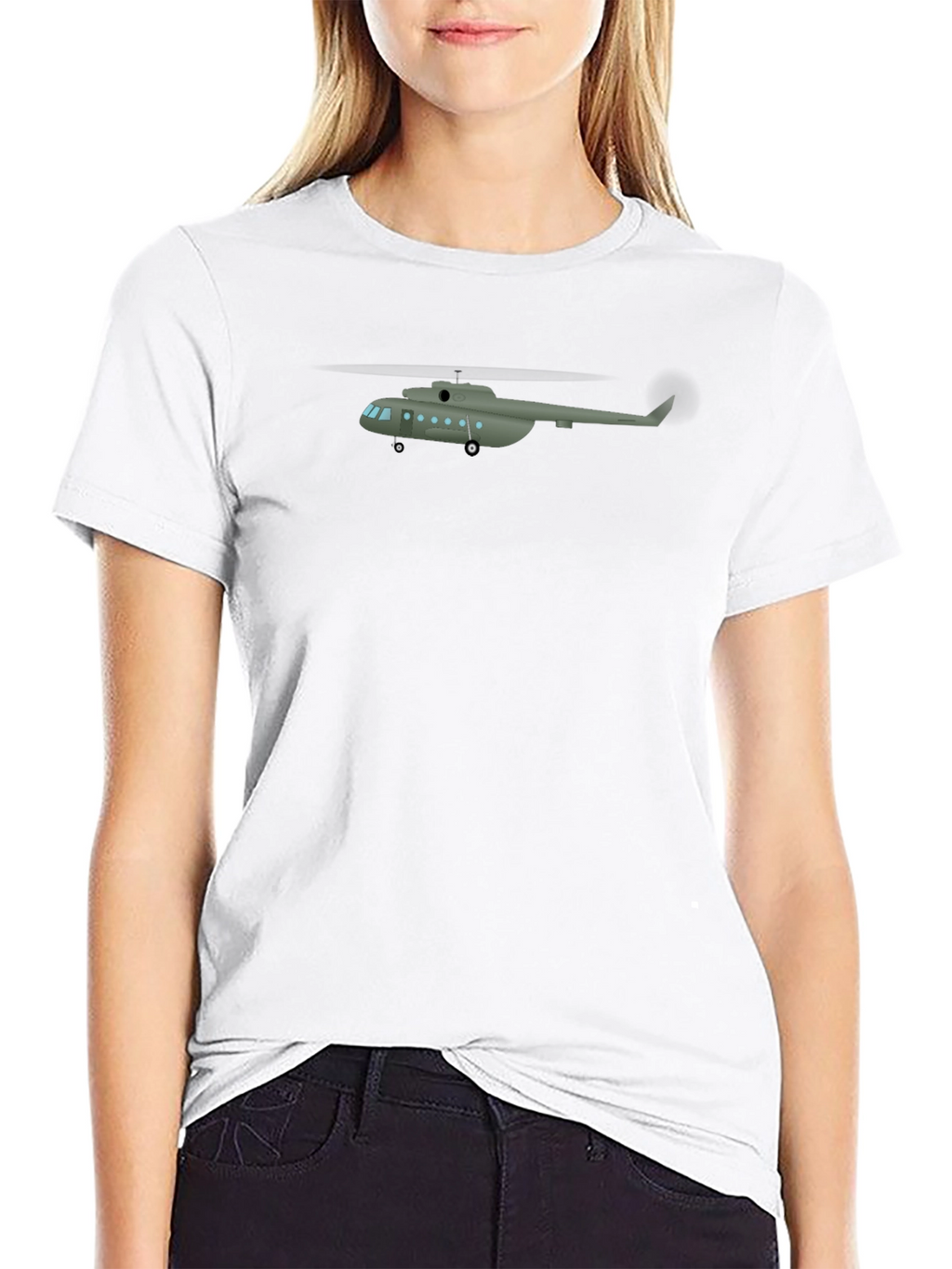 Military Helicopter Graphic Tee - Black Crew Neck