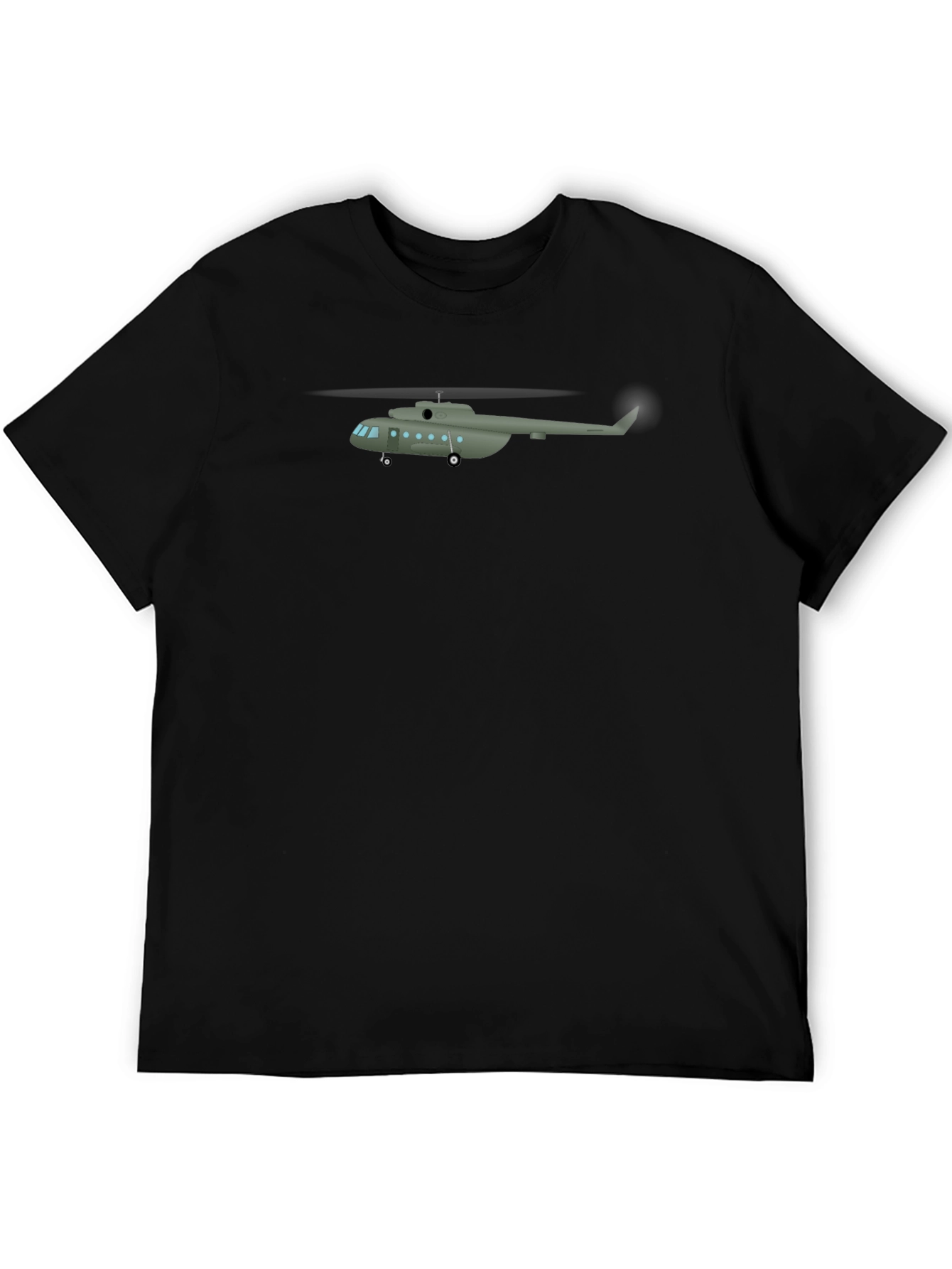 Military Helicopter Graphic Tee - Black Crew Neck