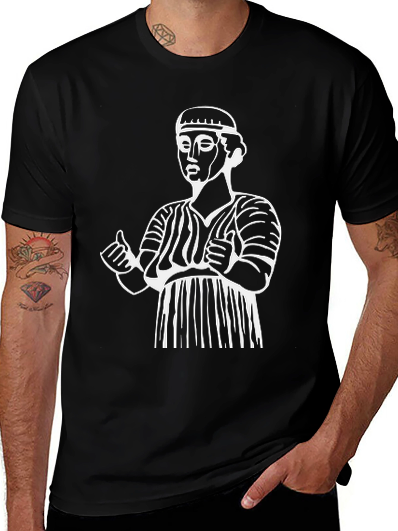Ancient Statue Graphic Tee - Black Cotton Comfort