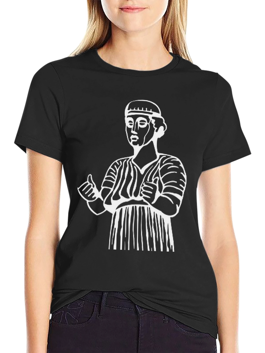 Ancient Statue Graphic Tee - Black Cotton Comfort