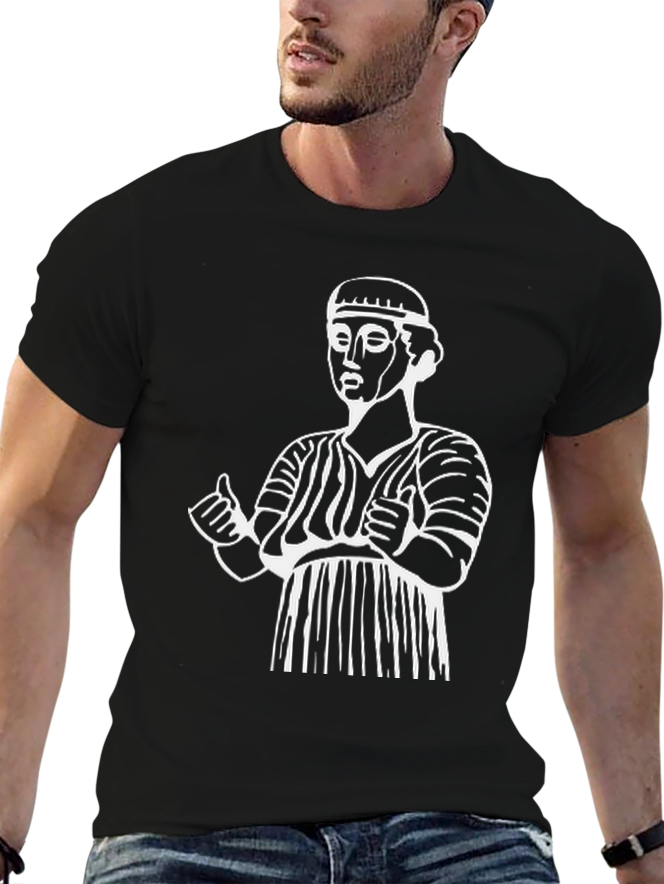 Ancient Statue Graphic Tee - Black Cotton Comfort