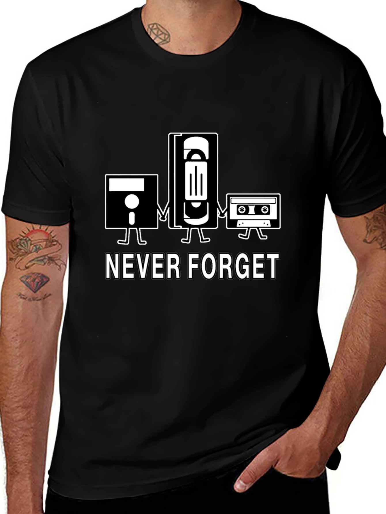 Retro Never Forget T-Shirt - Floppy Disk VHS Cassette