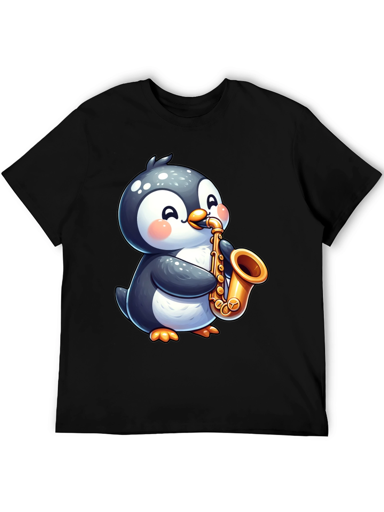 Penguin Saxophone Black T-Shirt - Musician Style