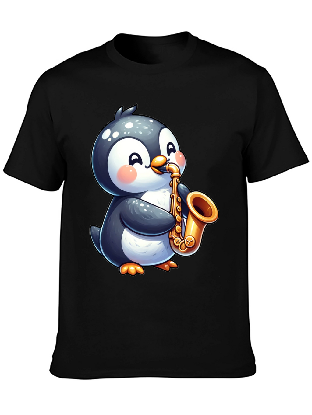 Penguin Saxophone Black T-Shirt - Musician Style