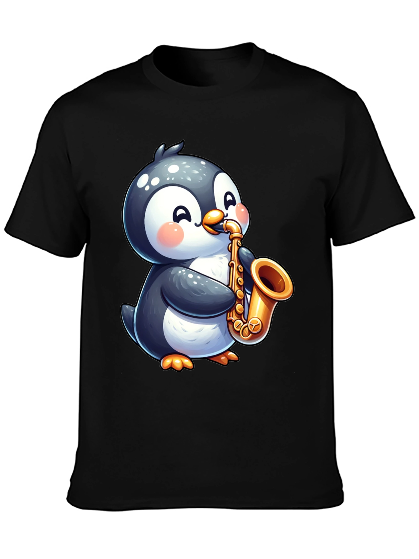 Penguin Saxophone Black T-Shirt - Musician Style