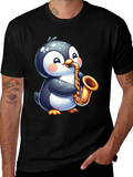 Penguin Saxophone Black T-Shirt - Musician Style