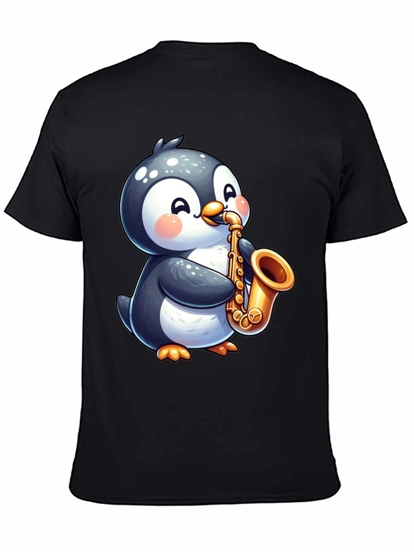 Penguin Saxophone Black T-Shirt - Musician Style