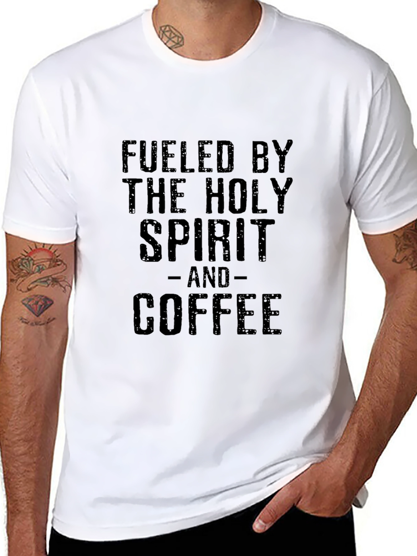 Fueled By The Holy Spirit and Coffee Black T-Shirt