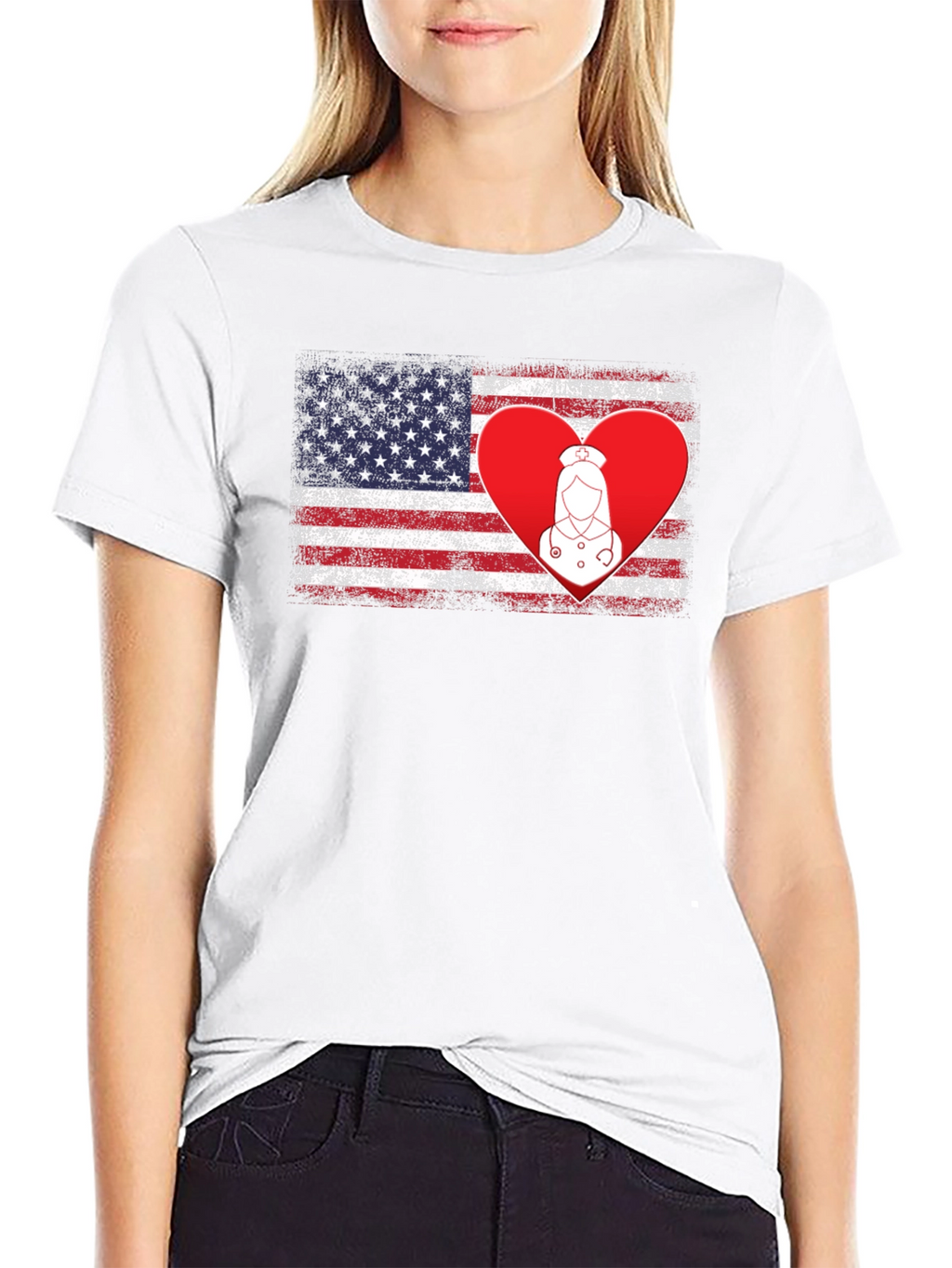 American Flag Nurse Heart T-Shirt