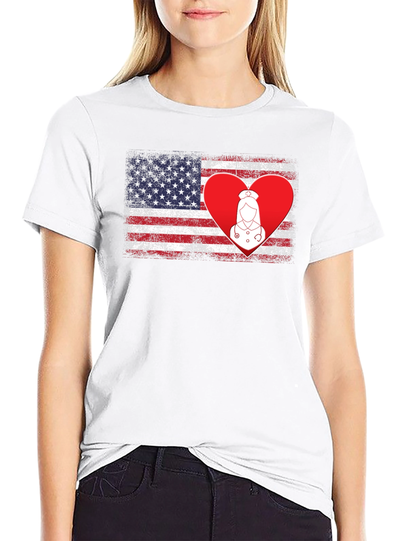 American Flag Nurse Heart T-Shirt