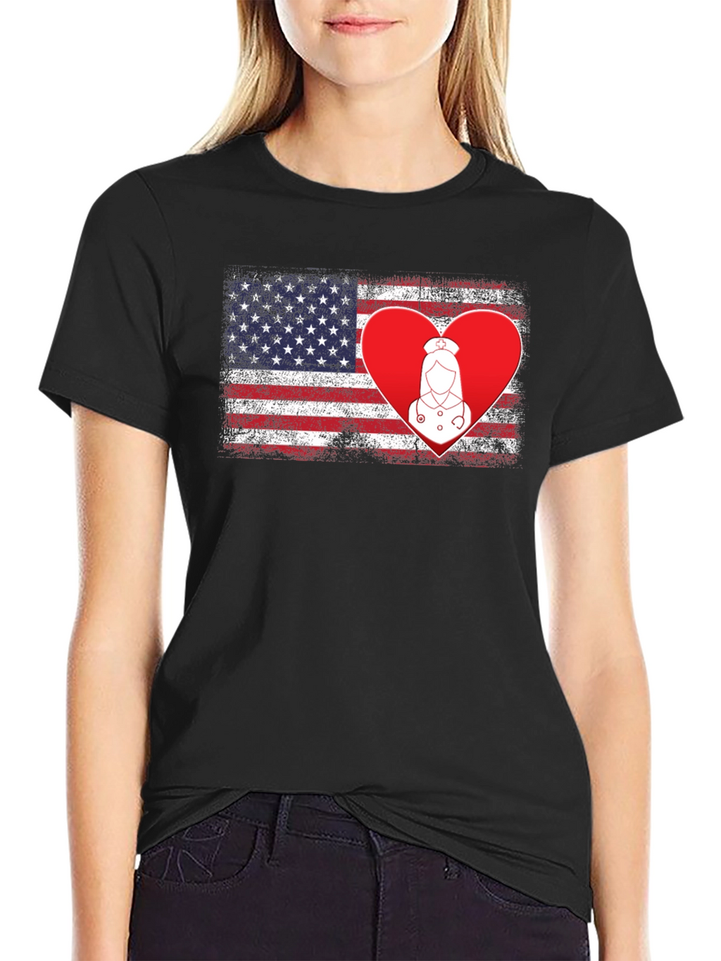 American Flag Nurse Heart T-Shirt