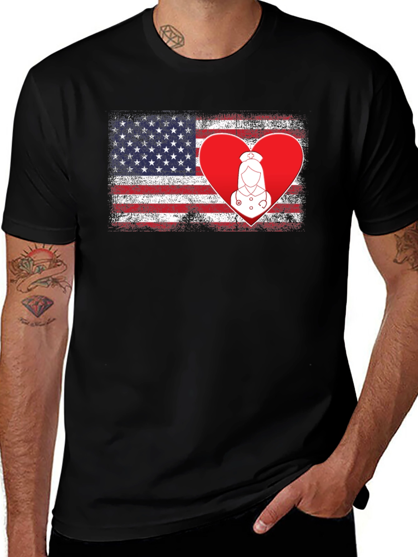 American Flag Nurse Heart T-Shirt