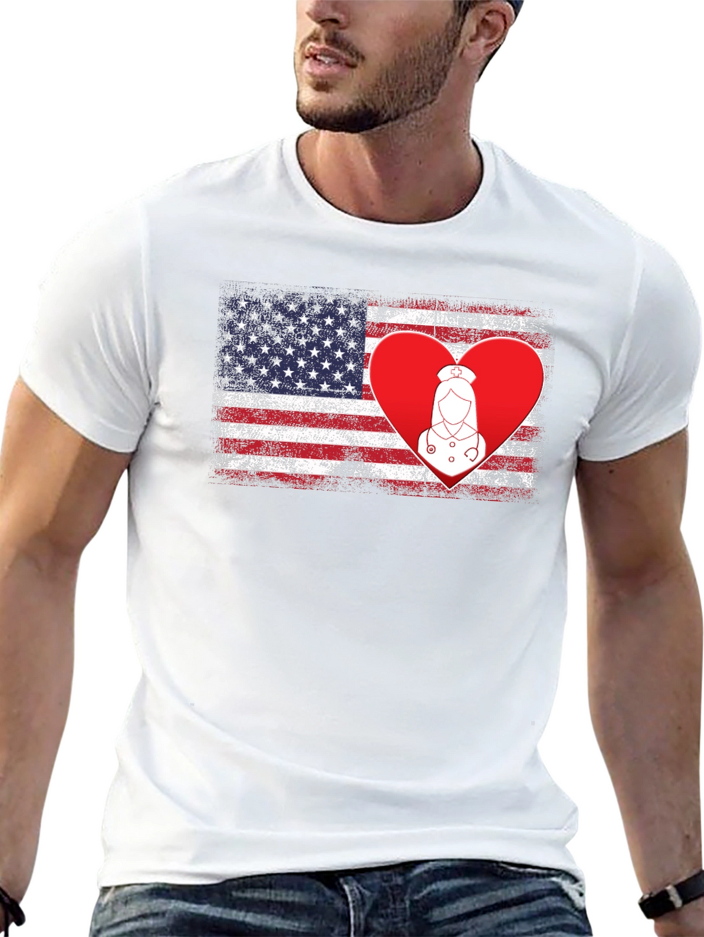American Flag Nurse Heart T-Shirt