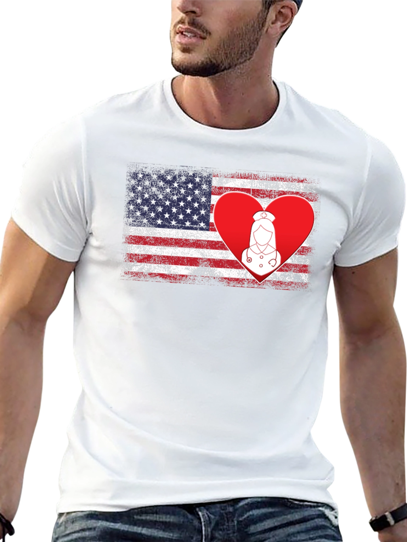 American Flag Nurse Heart T-Shirt