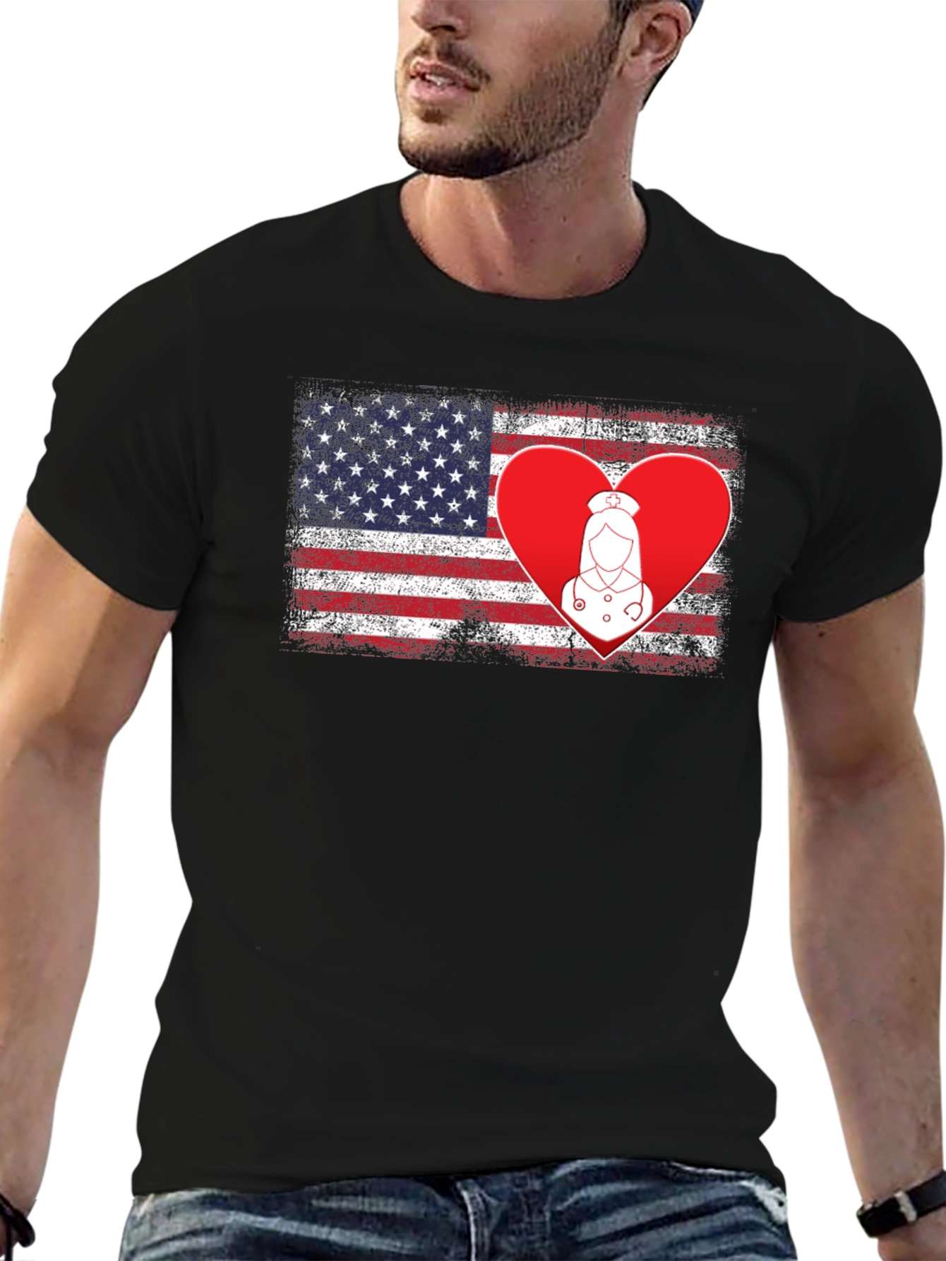 American Flag Nurse Heart T-Shirt