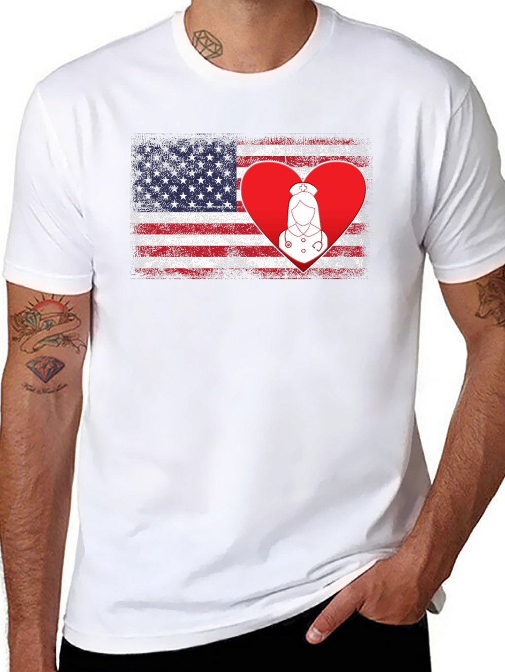 American Flag Nurse Heart T-Shirt