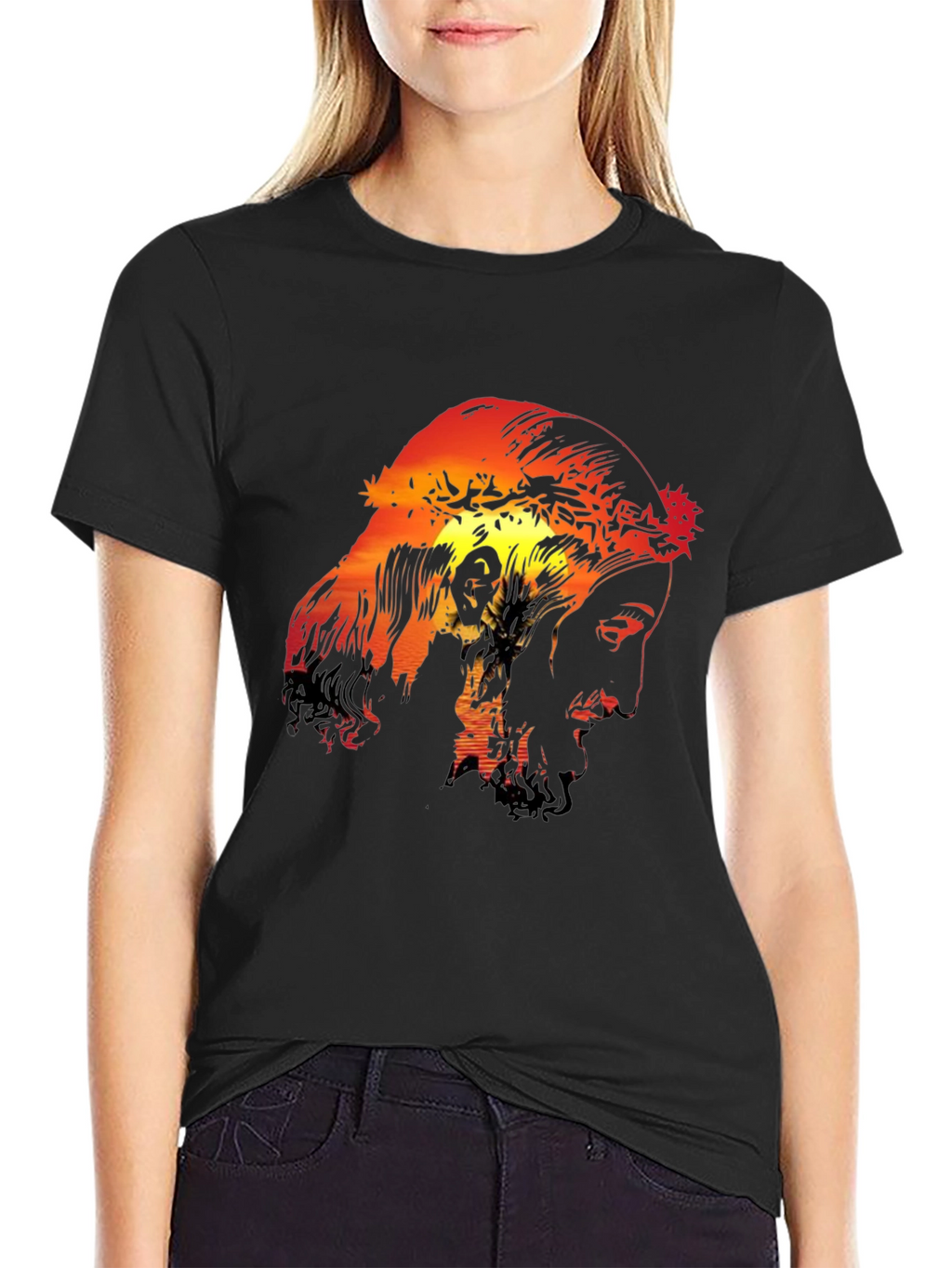 Sunset Jesus Graphic Black Tee