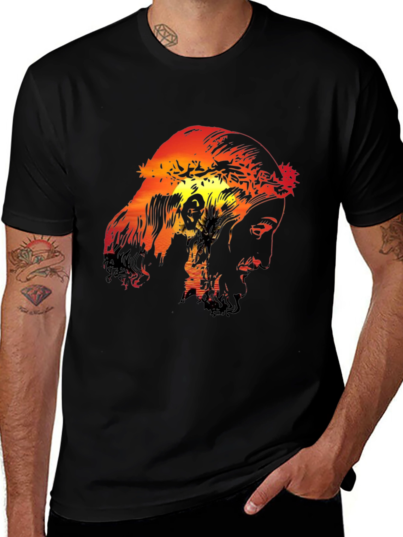 Sunset Jesus Graphic Black Tee