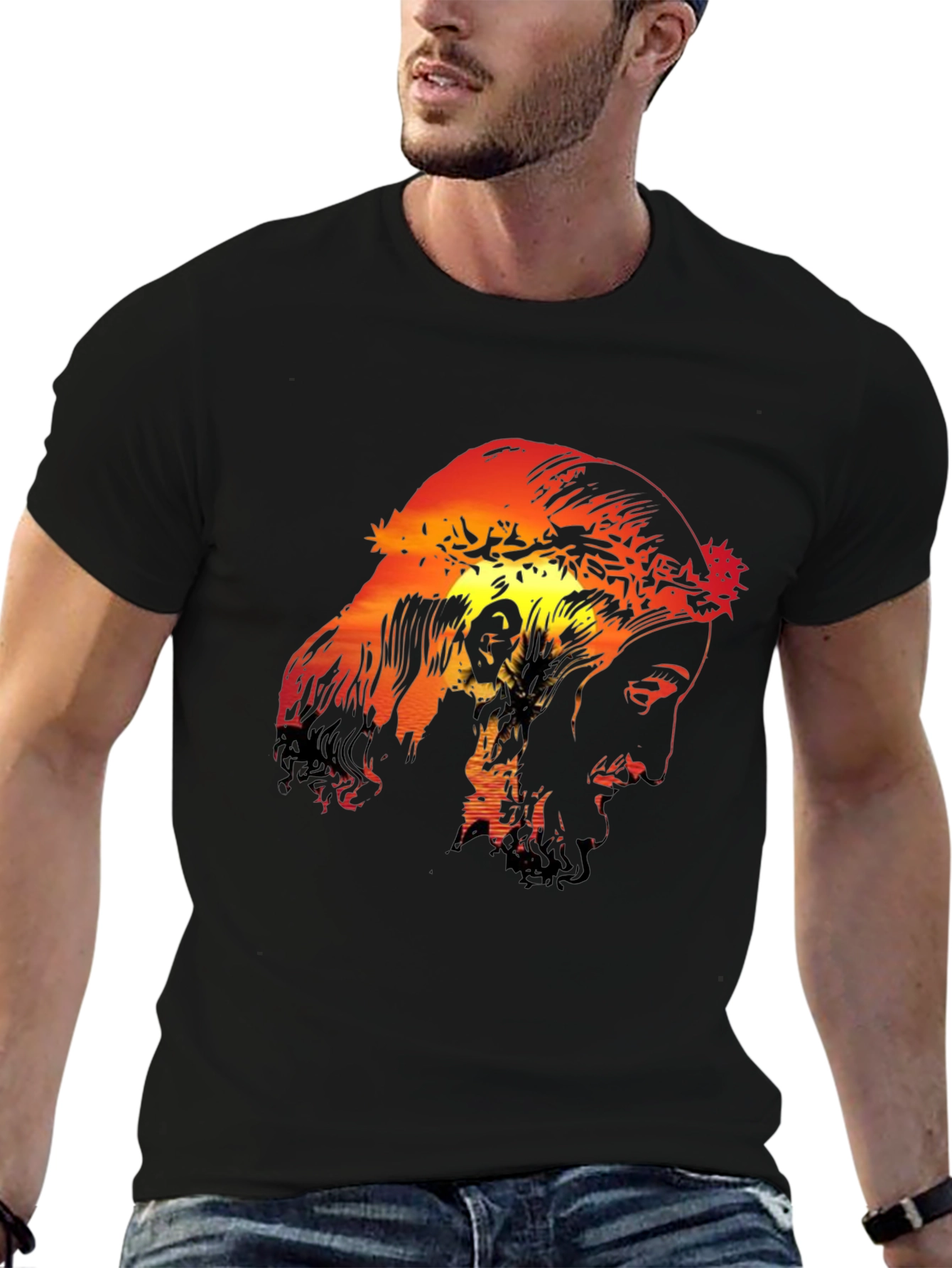 Sunset Jesus Graphic Black Tee