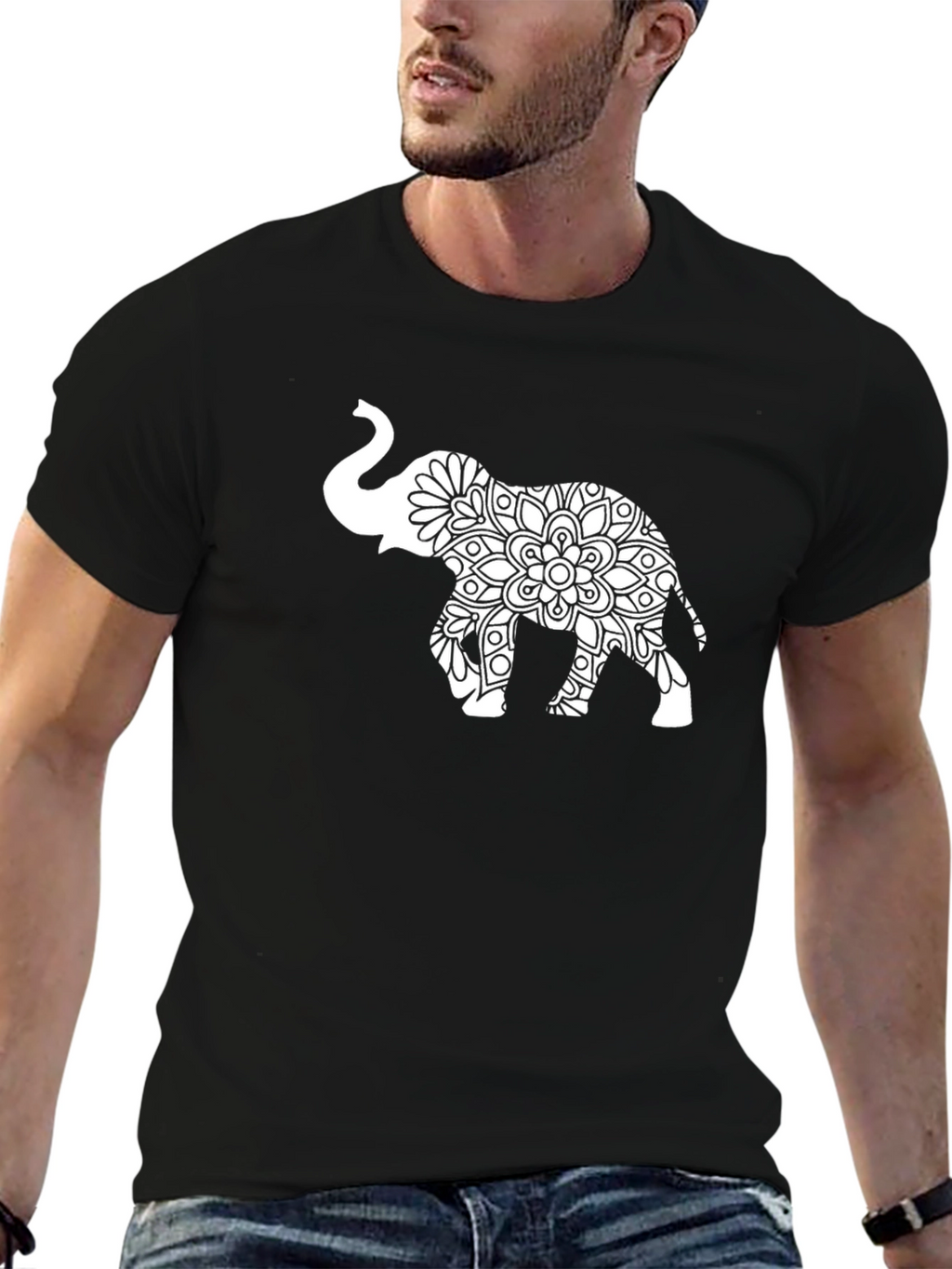 Elephant Mandala Graphic Tee - Stylish Mens Black T-Shirt