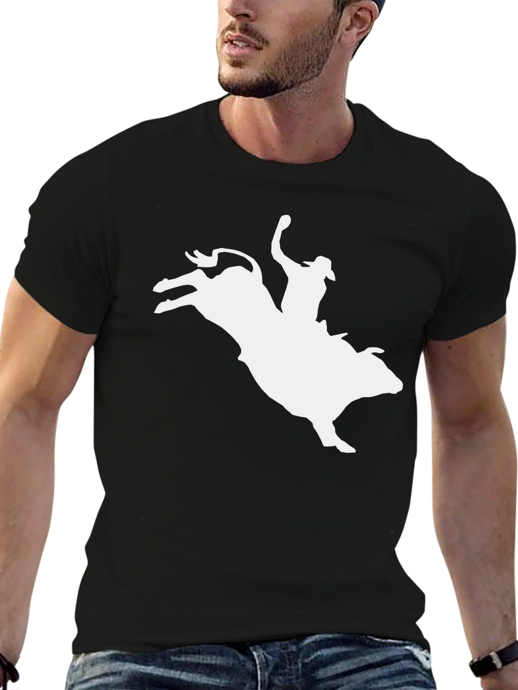 Cowboy Riding Bull Black Graphic Tee
