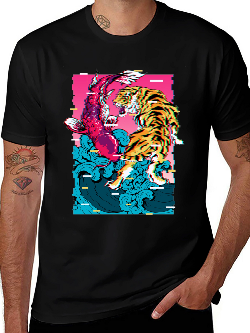 Tiger vs Koi Fish Graphic Print T-Shirt