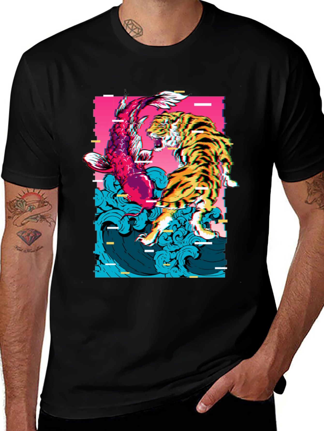 Tiger vs Koi Fish Graphic Print T-Shirt