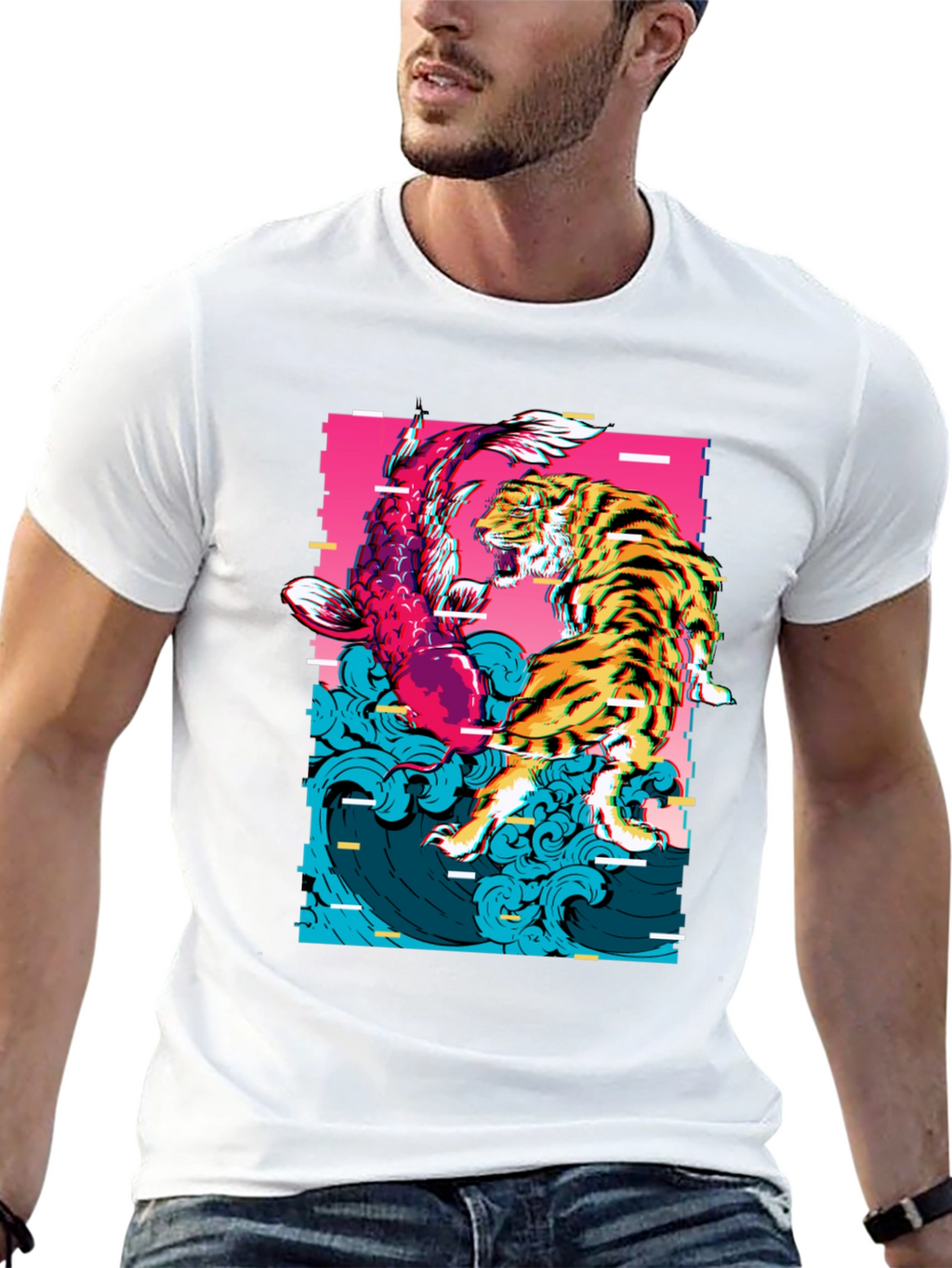 Tiger vs Koi Fish Graphic Print T-Shirt