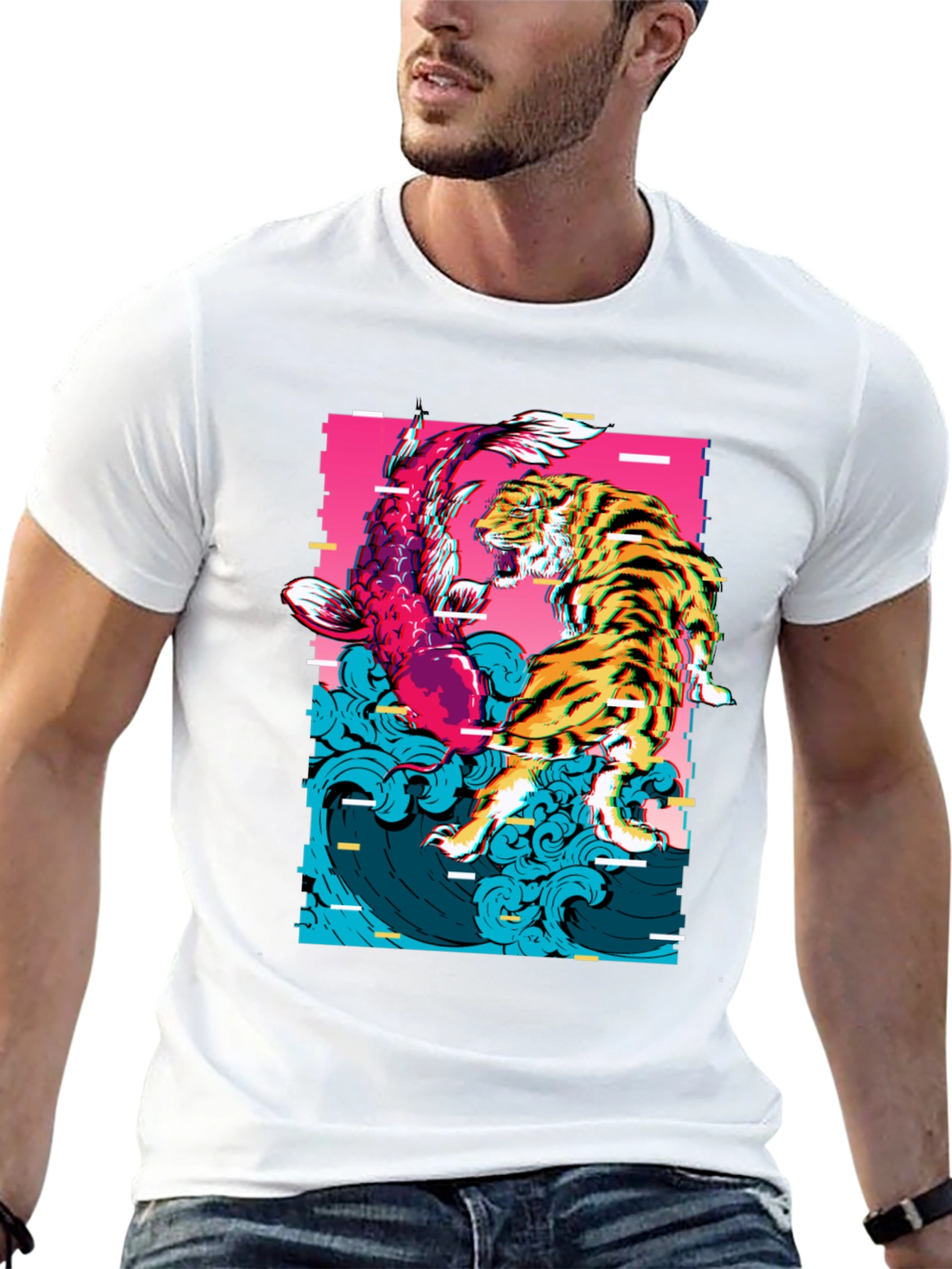 Tiger vs Koi Fish Graphic Print T-Shirt