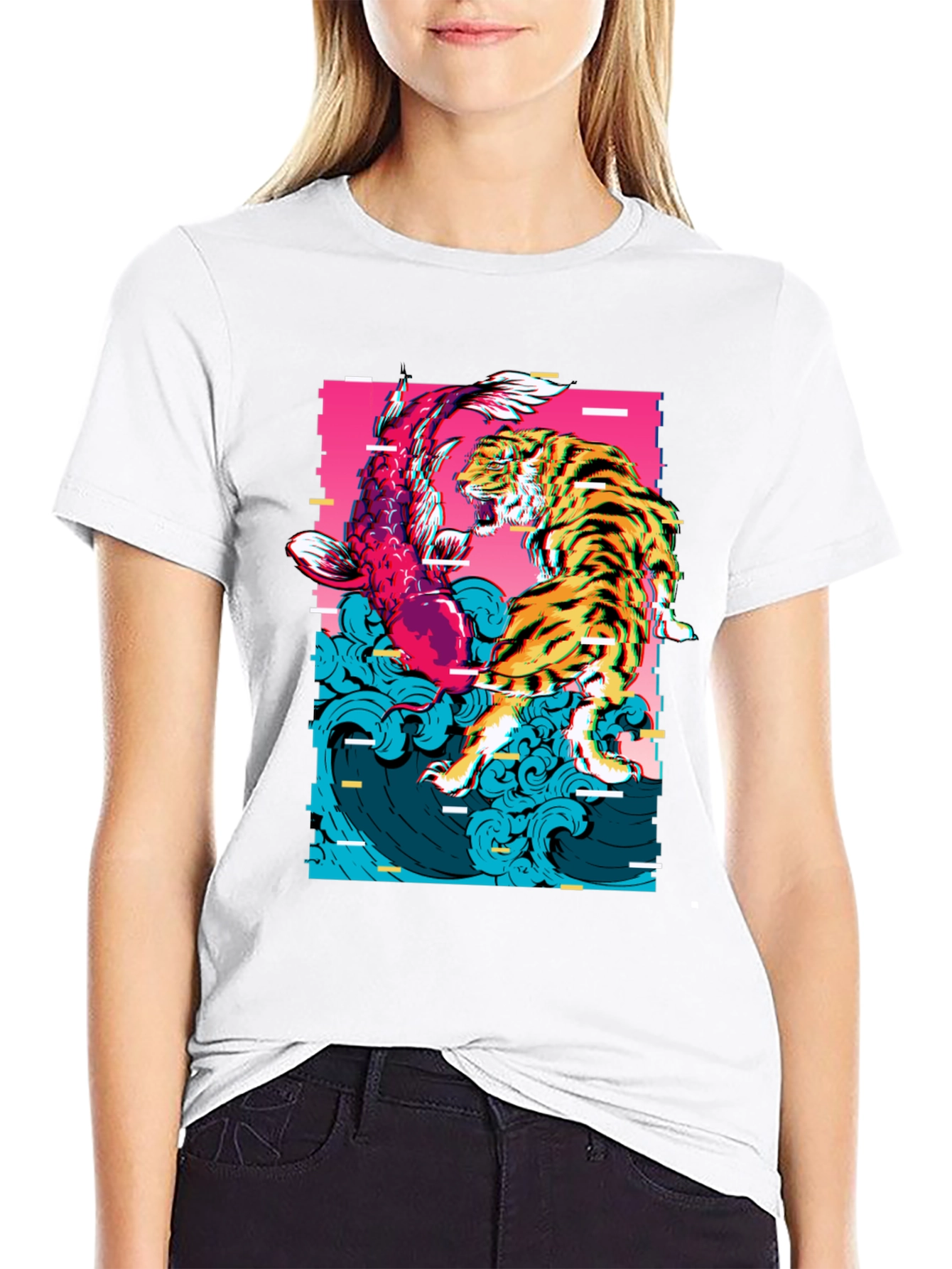 Tiger vs Koi Fish Graphic Print T-Shirt