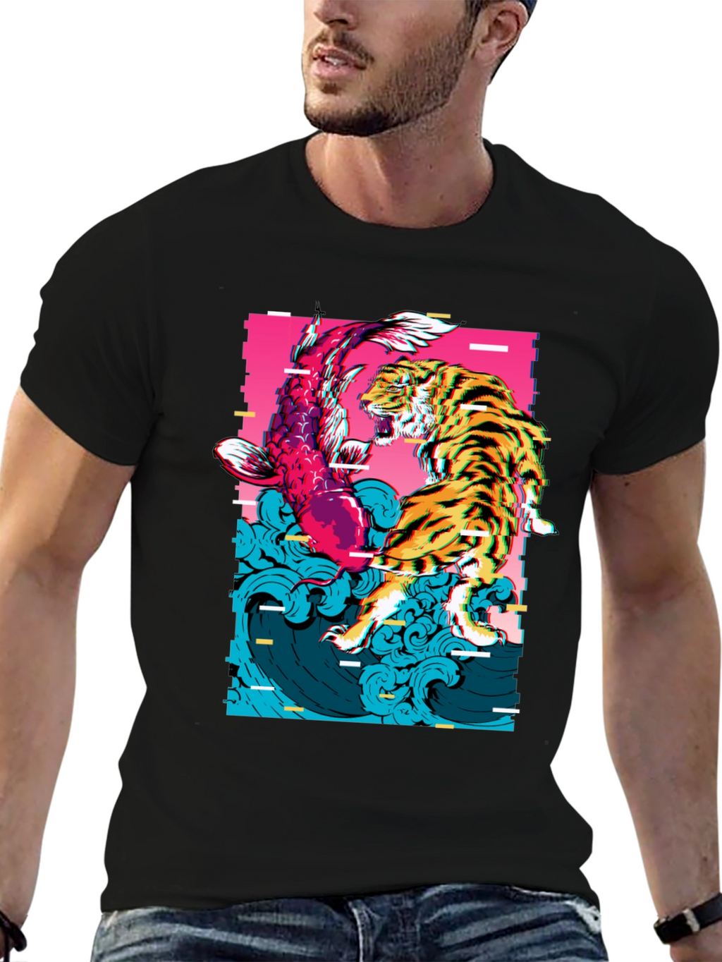 Tiger vs Koi Fish Graphic Print T-Shirt