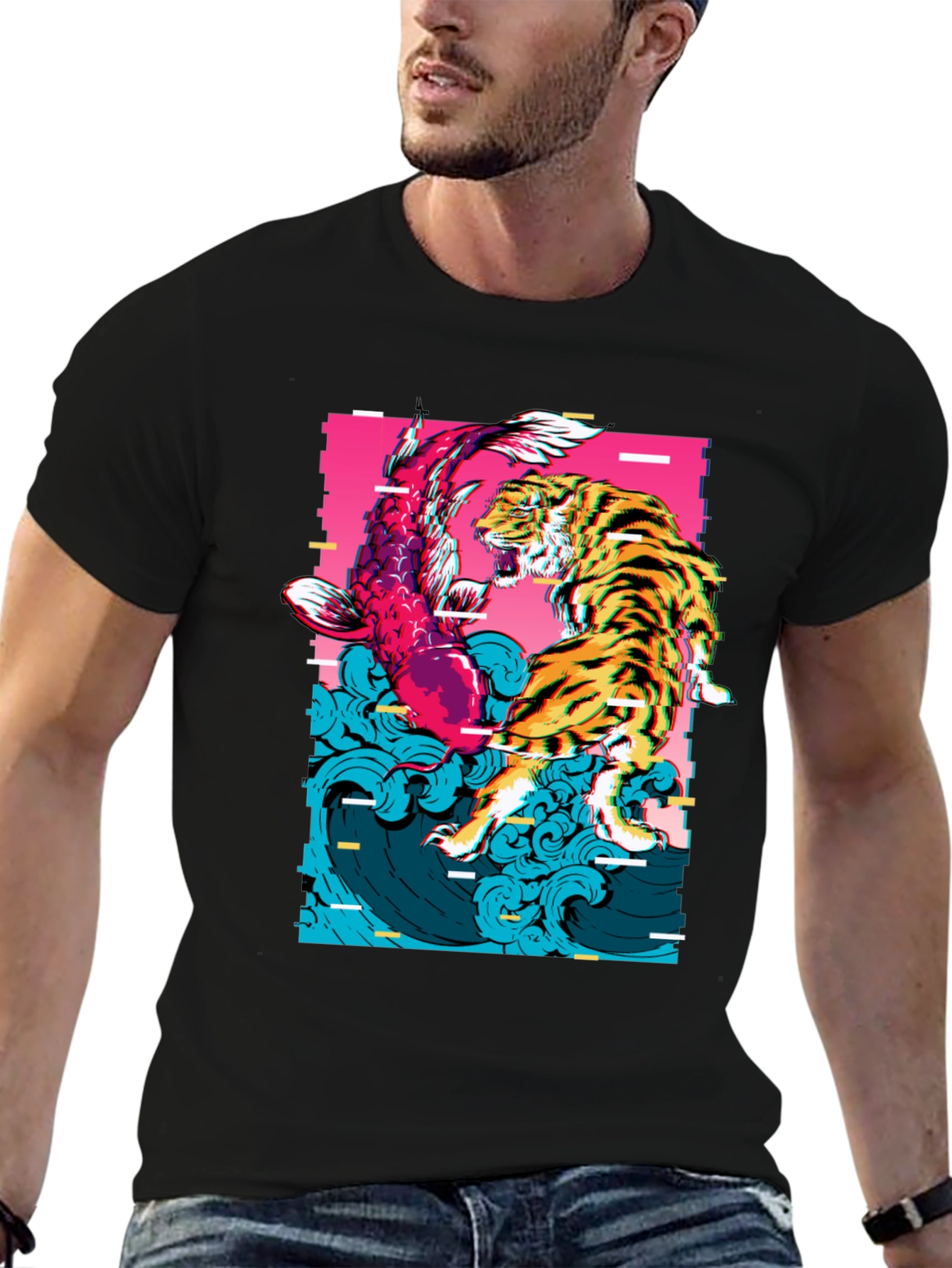Tiger vs Koi Fish Graphic Print T-Shirt