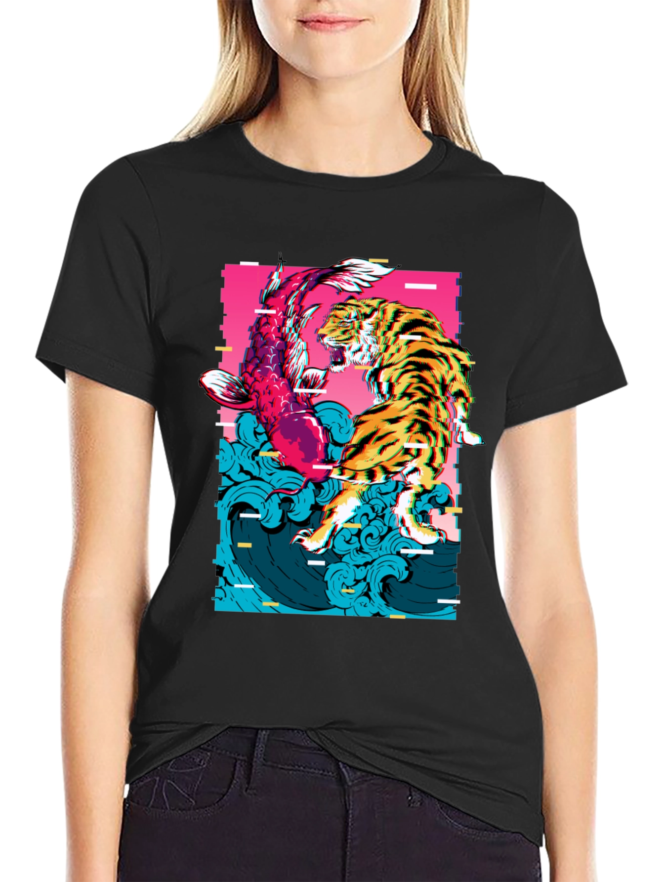 Tiger vs Koi Fish Graphic Print T-Shirt