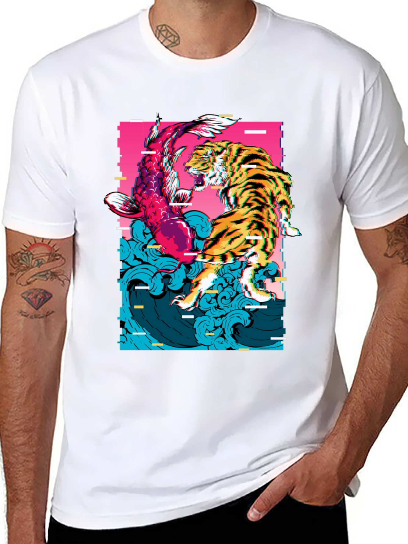 Tiger vs Koi Fish Graphic Print T-Shirt