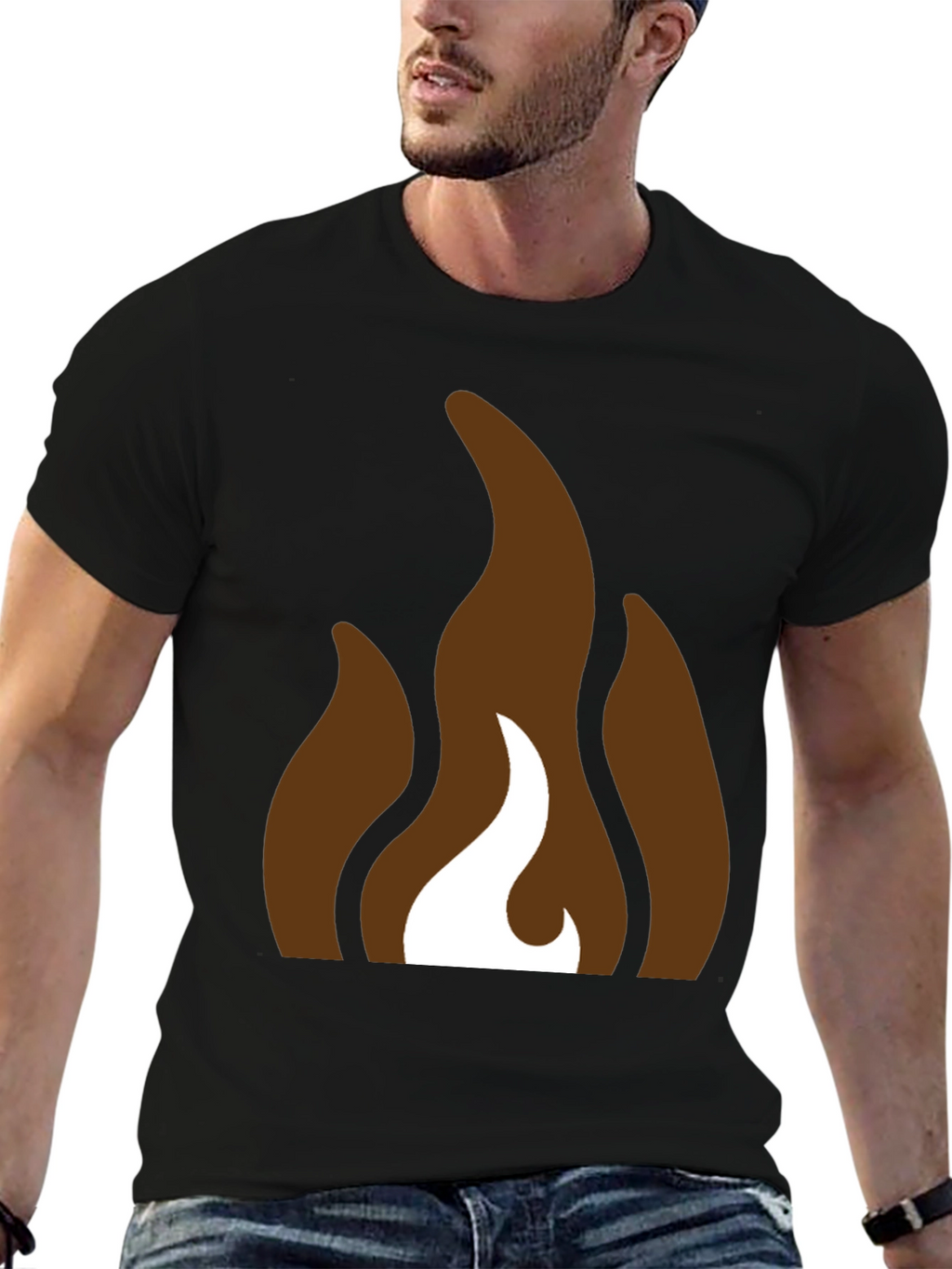Brown Flames Graphic Black T-Shirt