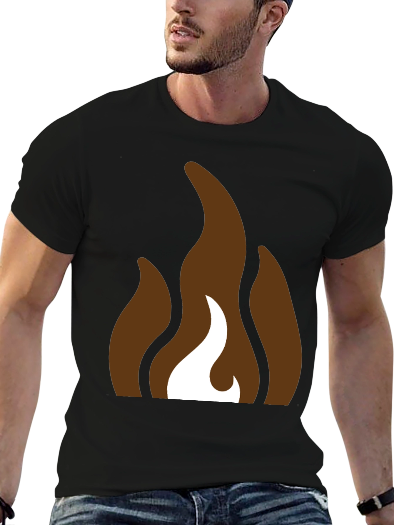 Brown Flames Graphic Black T-Shirt