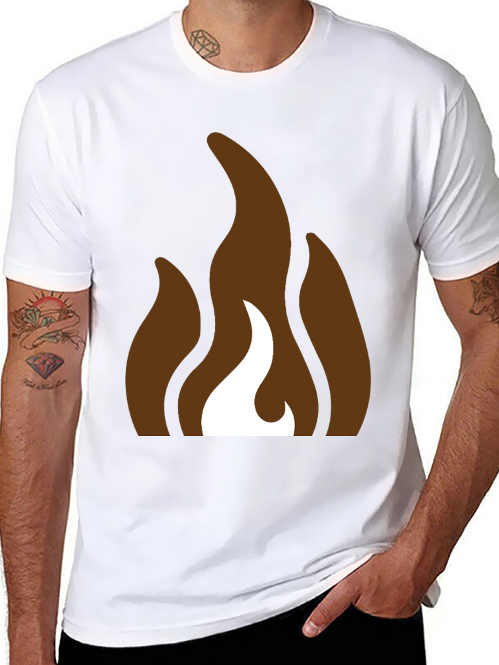 Brown Flames Graphic Black T-Shirt