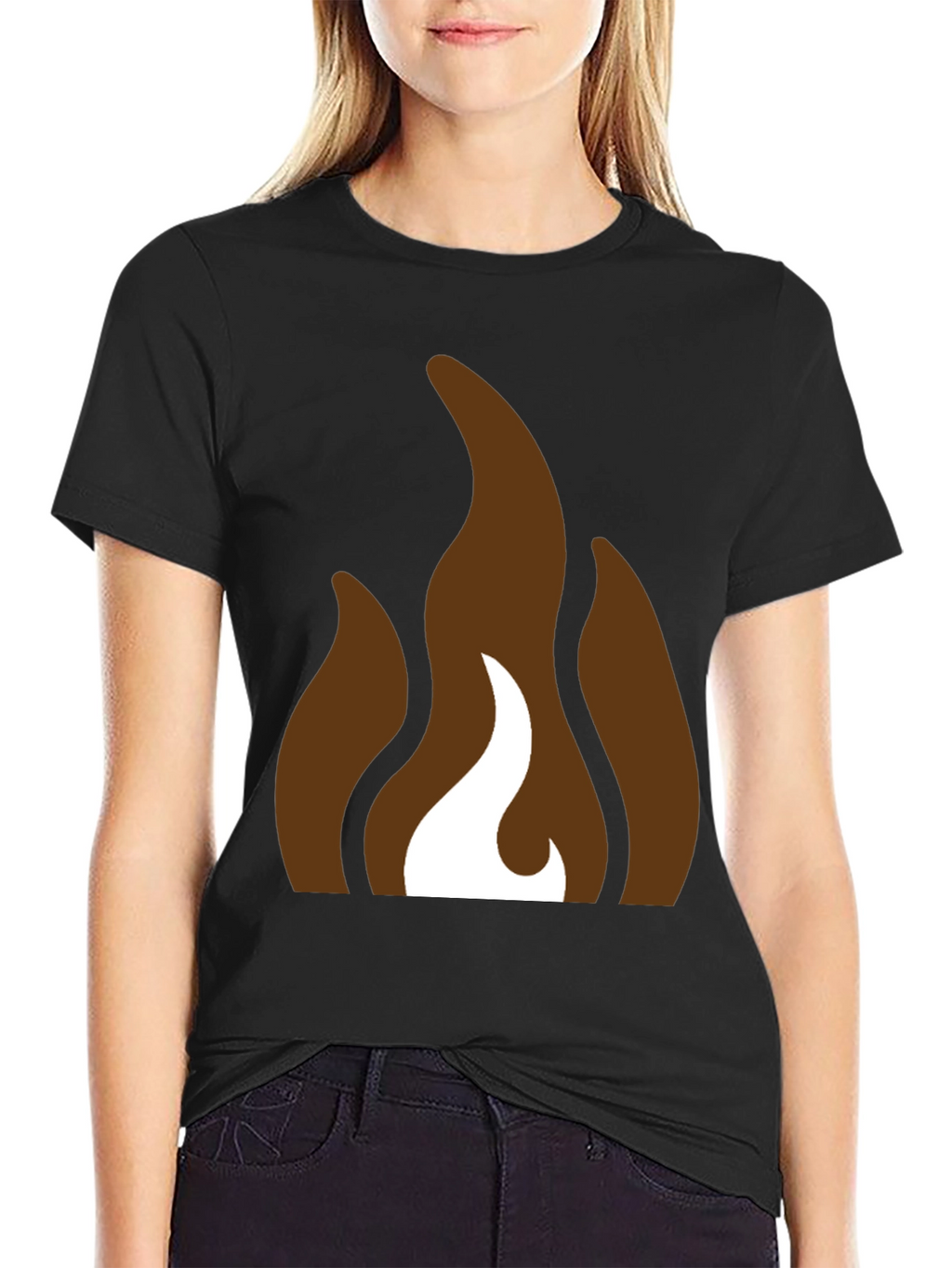 Brown Flames Graphic Black T-Shirt
