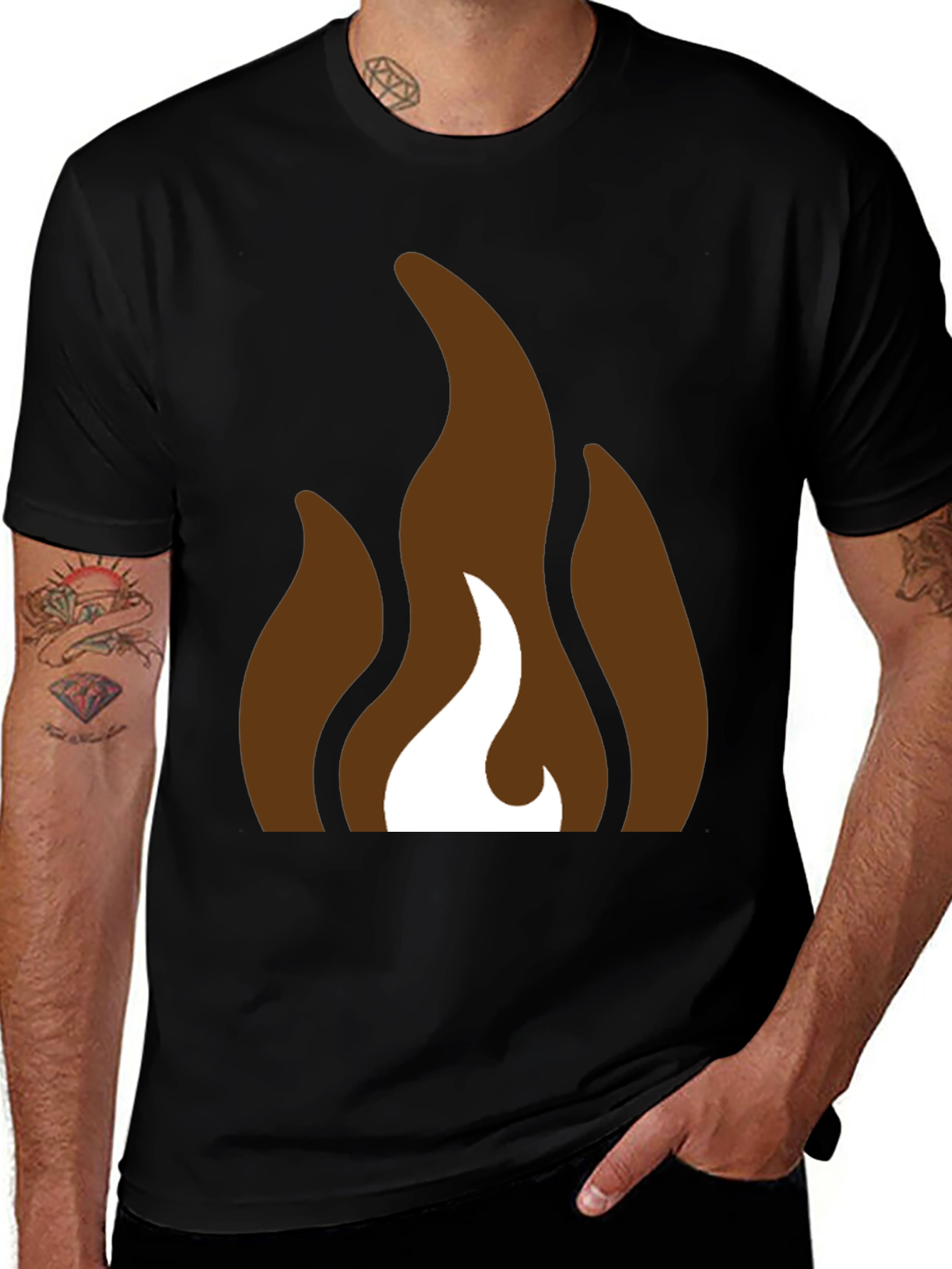 Brown Flames Graphic Black T-Shirt
