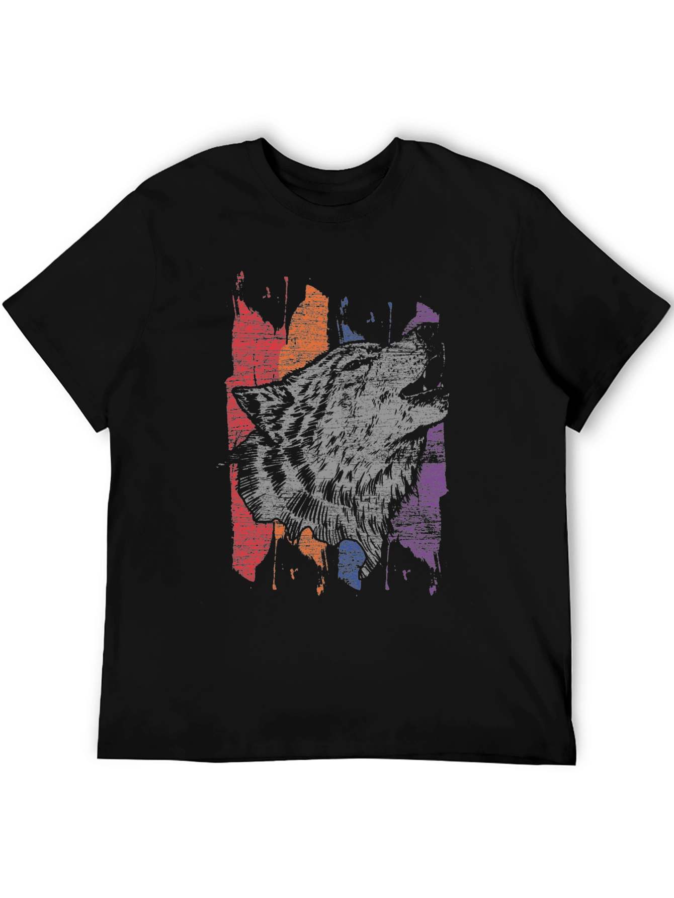Wolf Graphic Print Mens Black T-Shirt