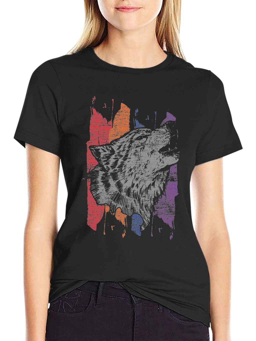 Wolf Graphic Print Mens Black T-Shirt