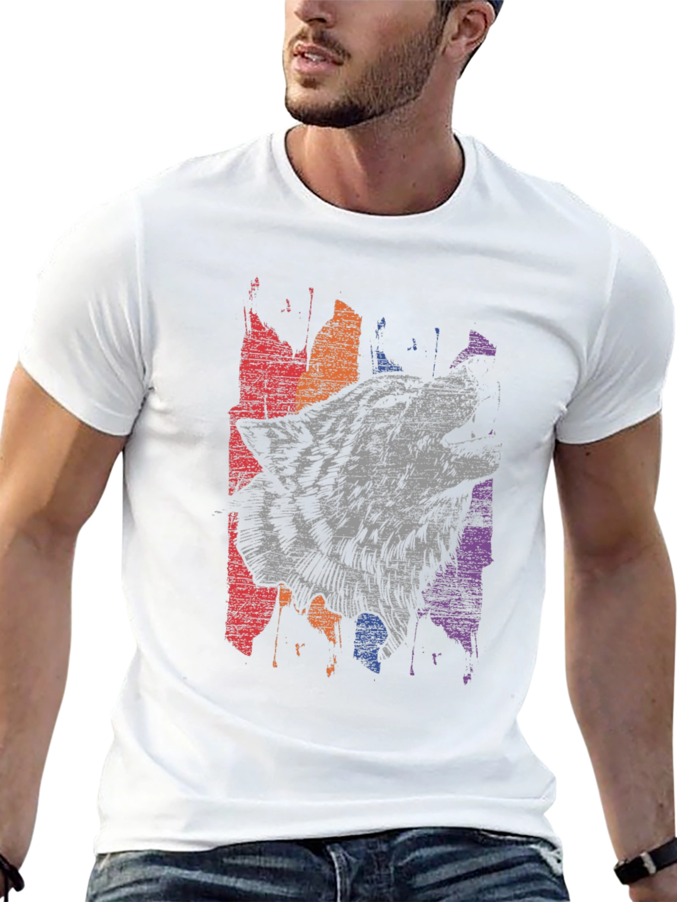 Wolf Graphic Print Mens Black T-Shirt
