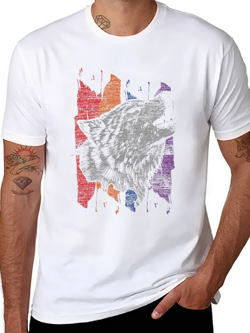 Wolf Graphic Print Mens Black T-Shirt