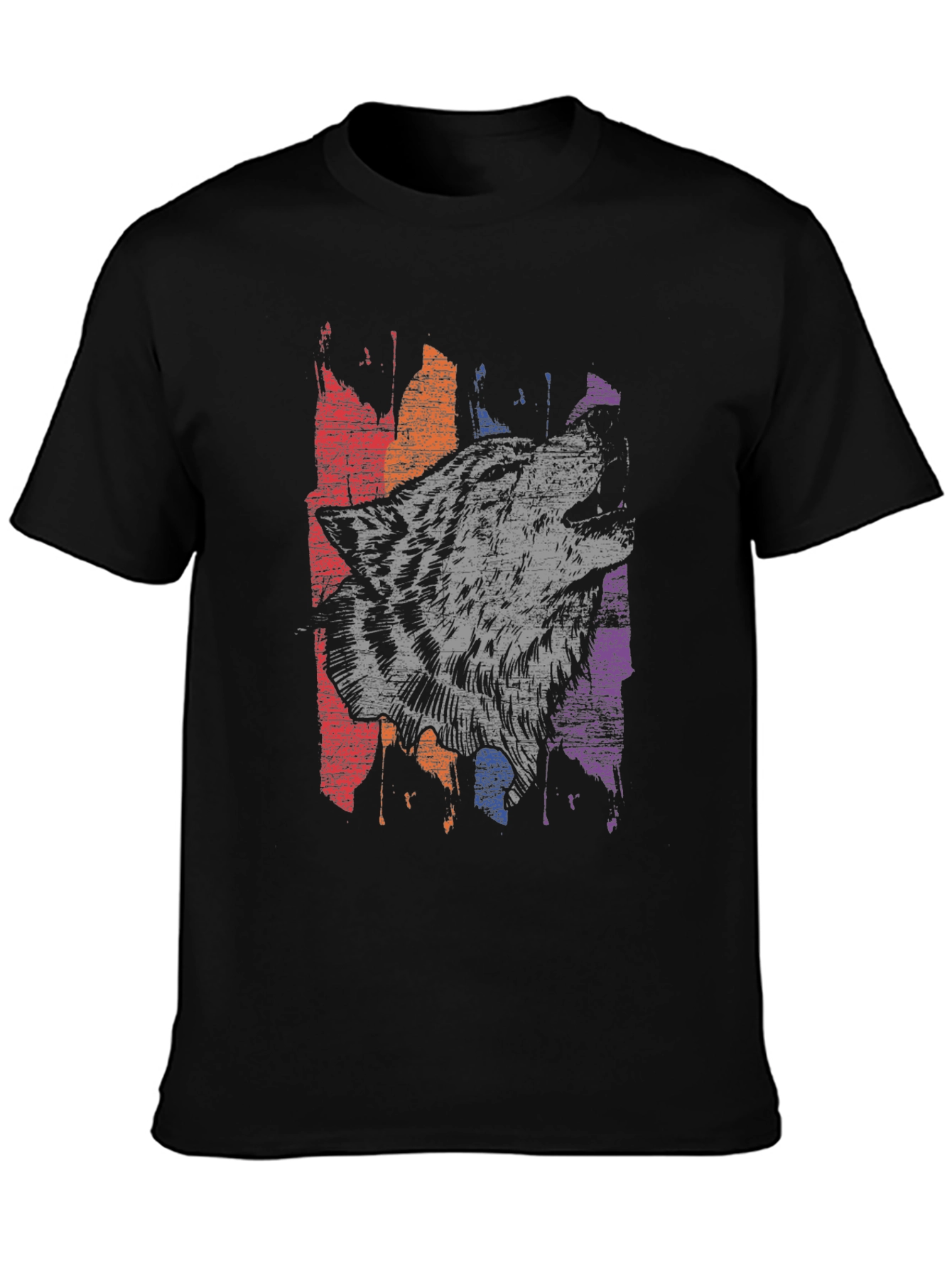 Wolf Graphic Print Mens Black T-Shirt