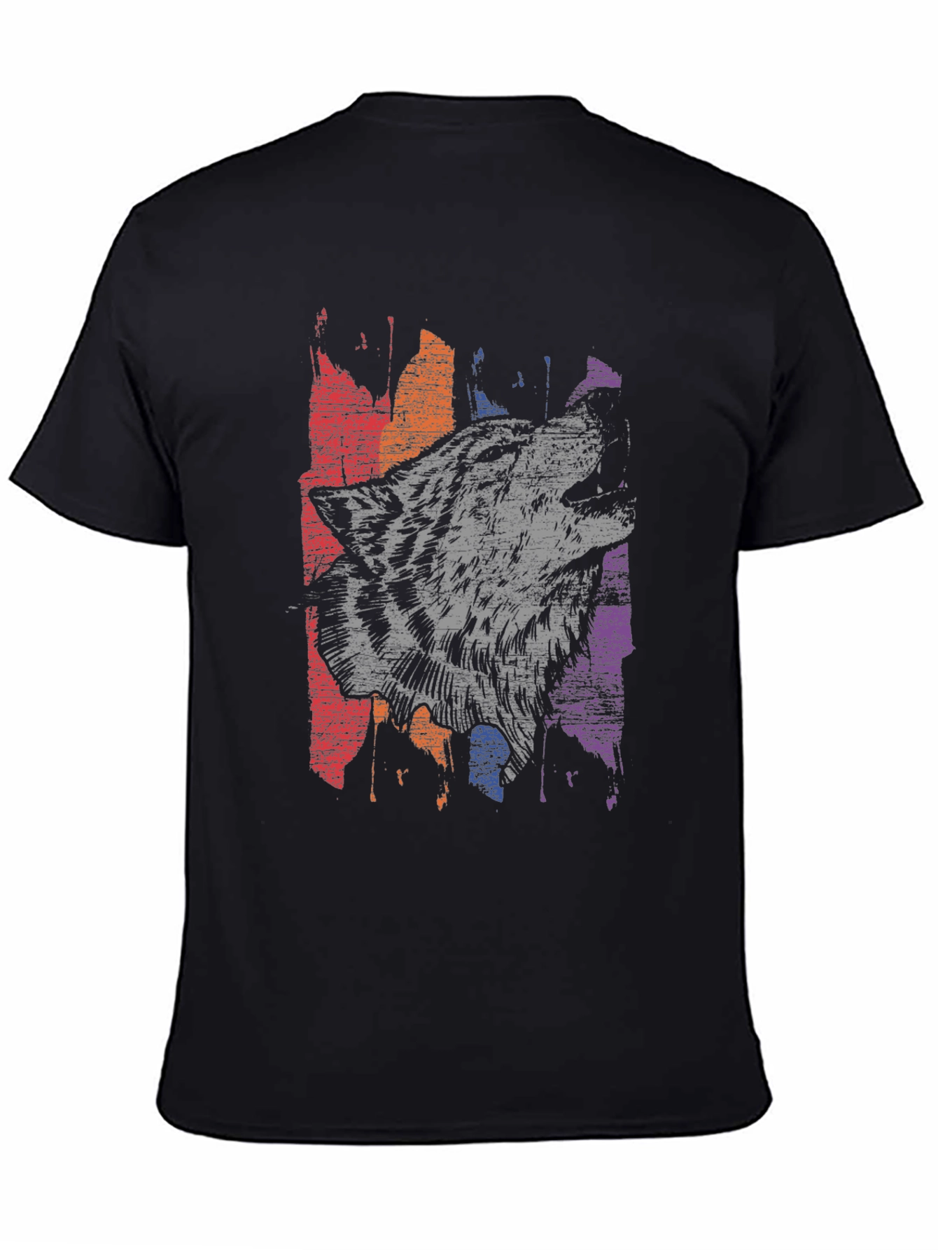 Wolf Graphic Print Mens Black T-Shirt