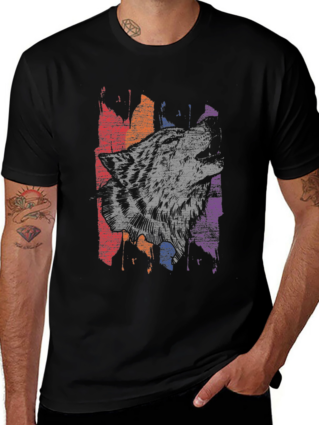 Wolf Graphic Print Mens Black T-Shirt