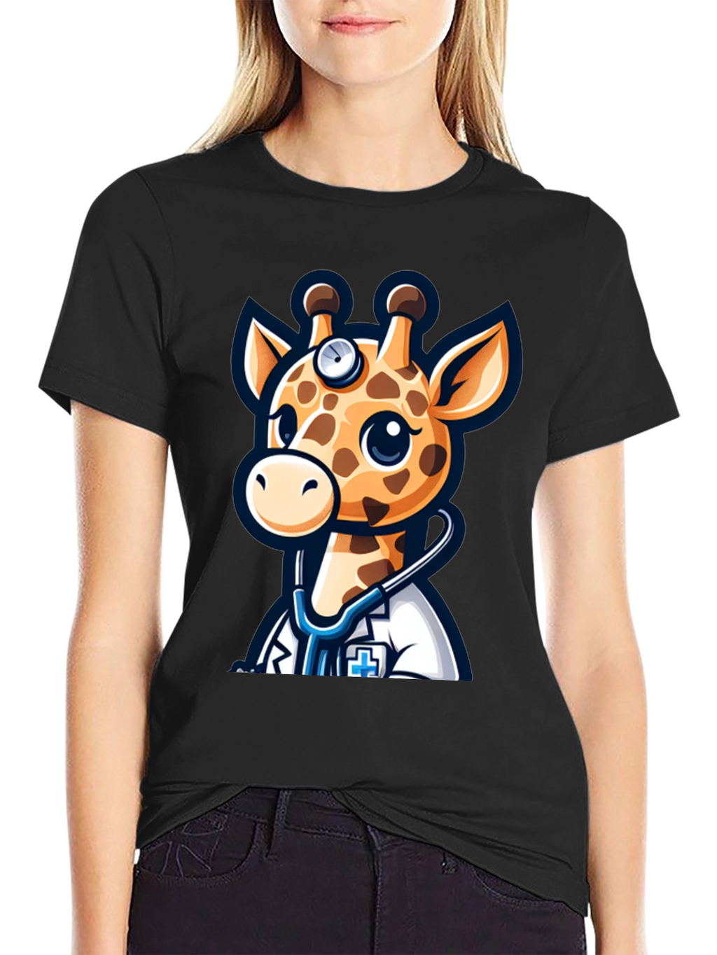 Giraffe Doctor T-Shirt - Novelty Cartoon Animal Tee