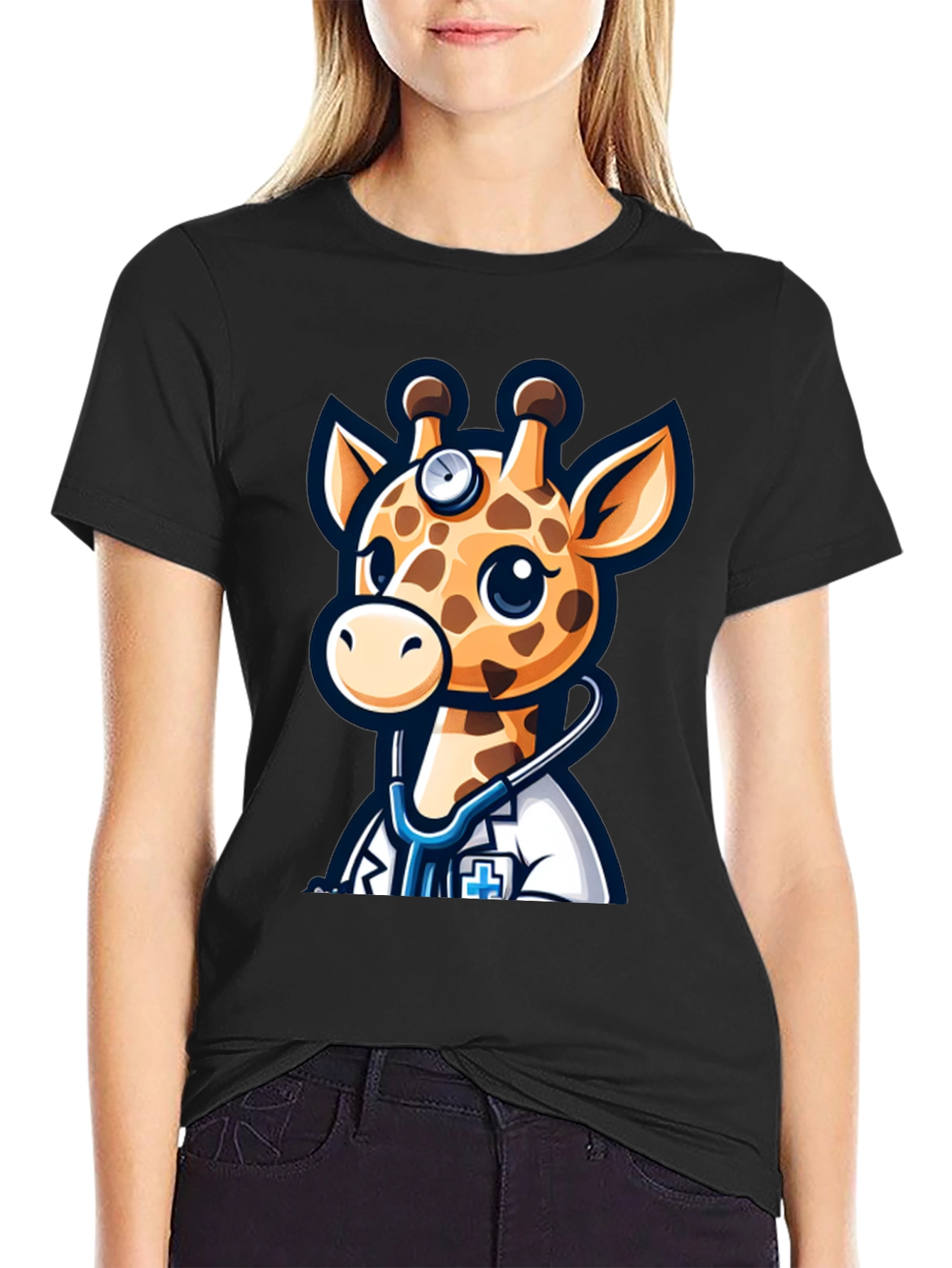 Giraffe Doctor T-Shirt - Novelty Cartoon Animal Tee