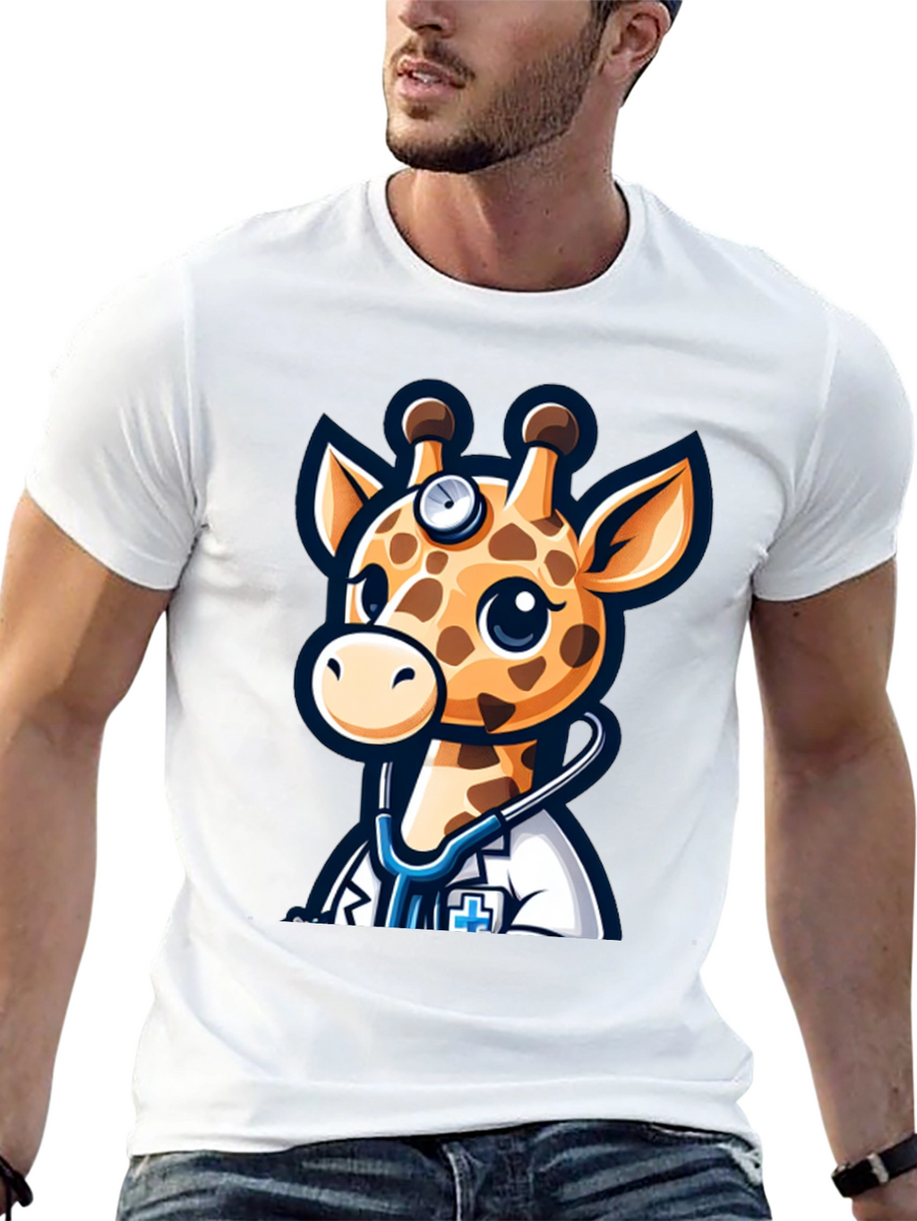 Giraffe Doctor T-Shirt - Novelty Cartoon Animal Tee
