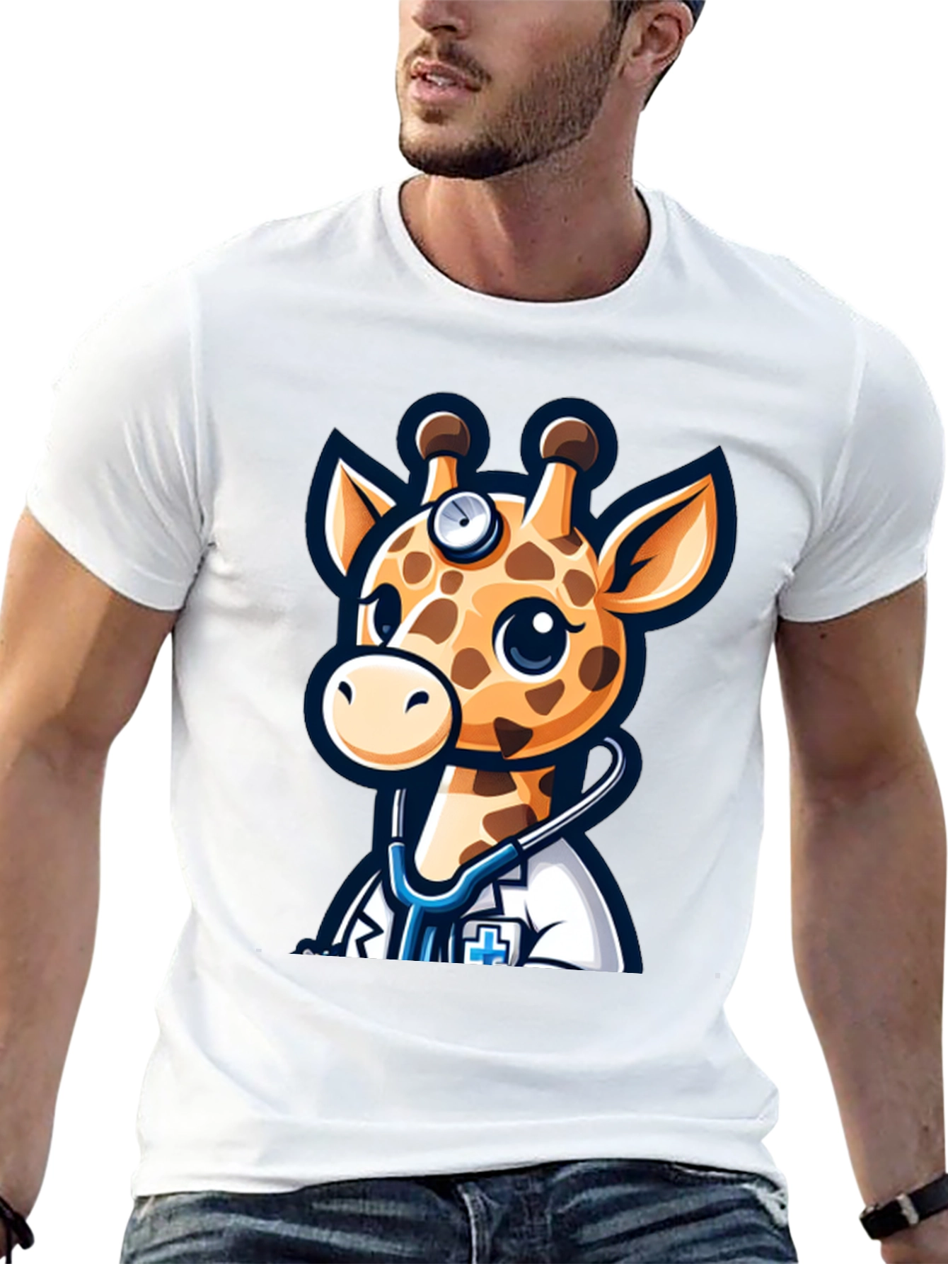 Giraffe Doctor T-Shirt - Novelty Cartoon Animal Tee